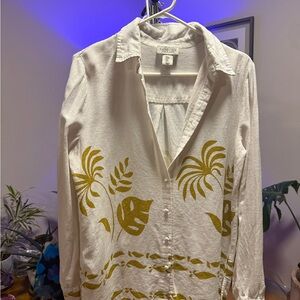 Rachel Zoe White Shirt with Gold Leaf Design